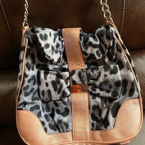 Ed Hardy Blue and Pink Leopard Print Purse